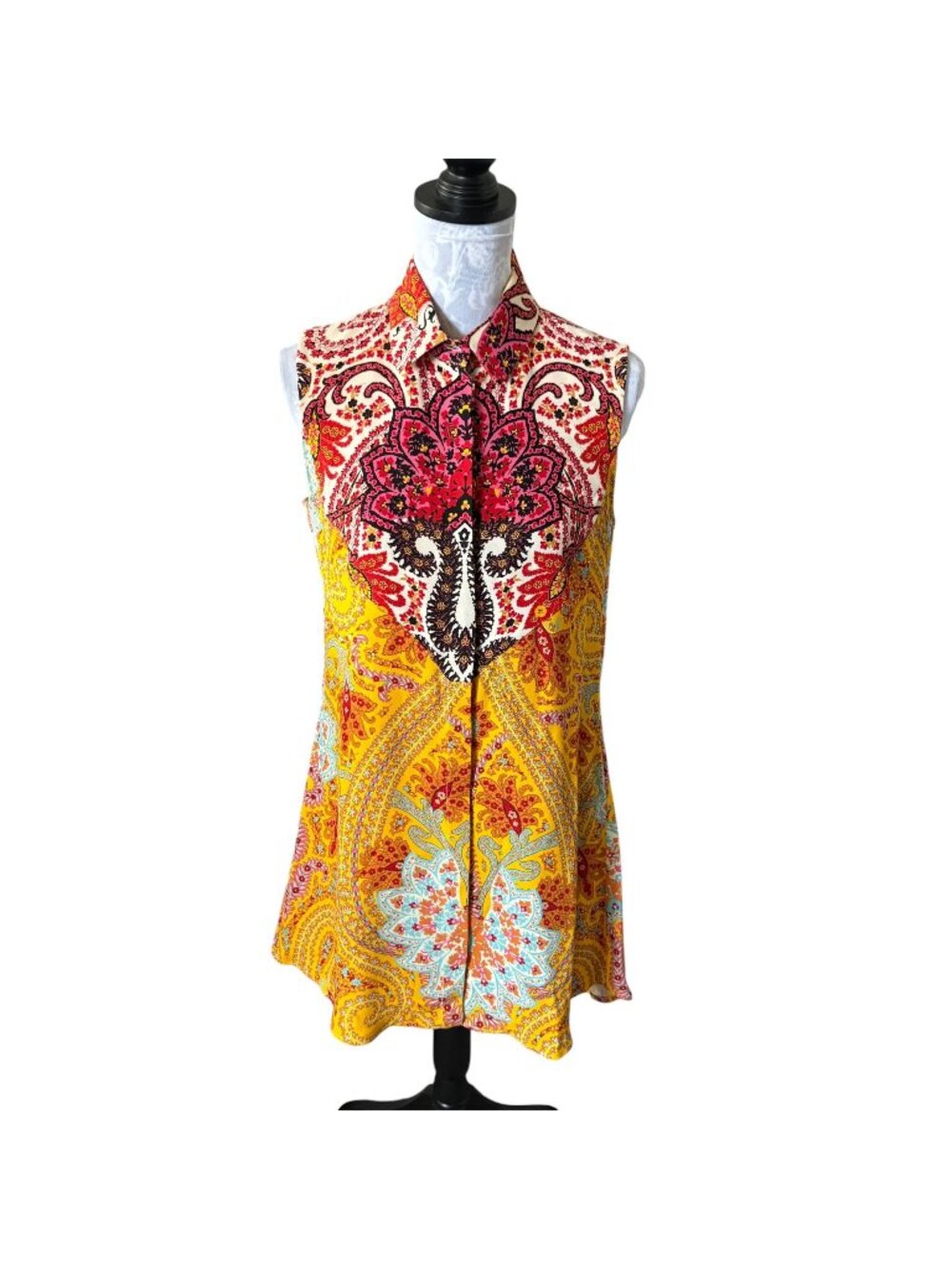 THAKOON Silk Dress Sleeveless Designer Floral Colorful Button Down Size 6